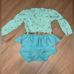 Ruffle Butts Mint Aqua One-Piece Swimsuit with Gold Stars